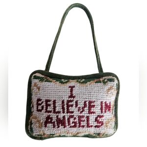 "I Believe In Angels" Needlepoint Green Velvet Door Hanger